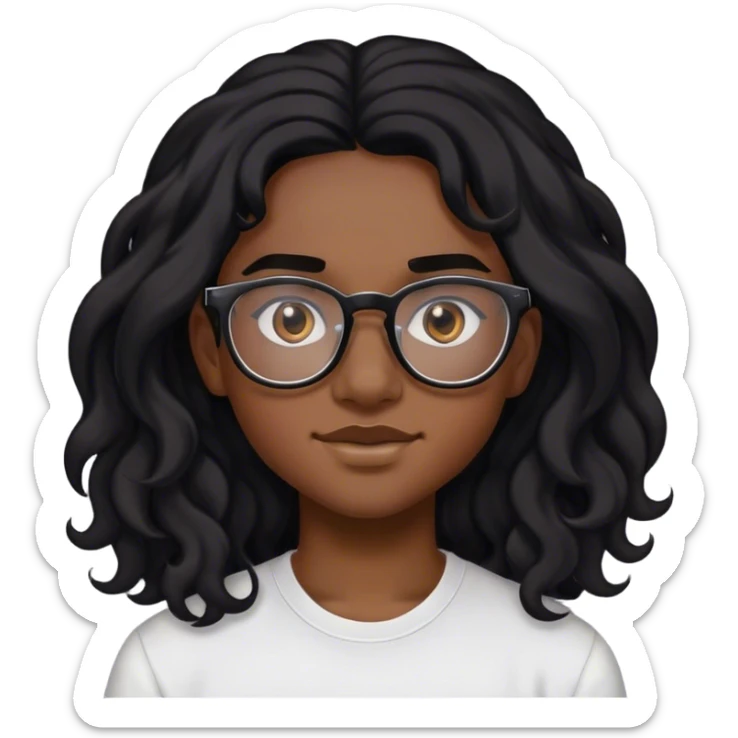 black teen with LONG wavy black hair and glasses & EYEBROW piercing  sticker