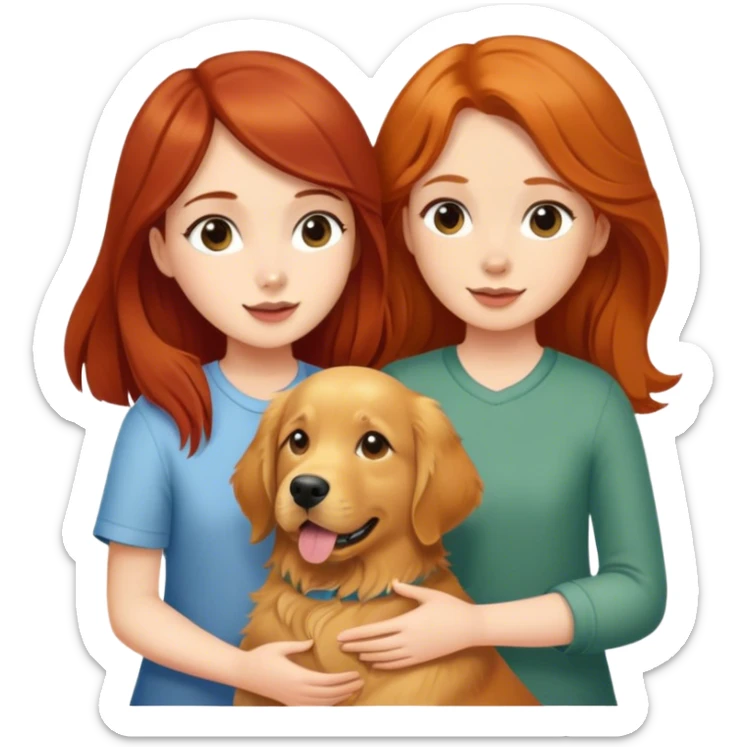 Brunette girl with a redhead girl with a golden retriever  sticker
