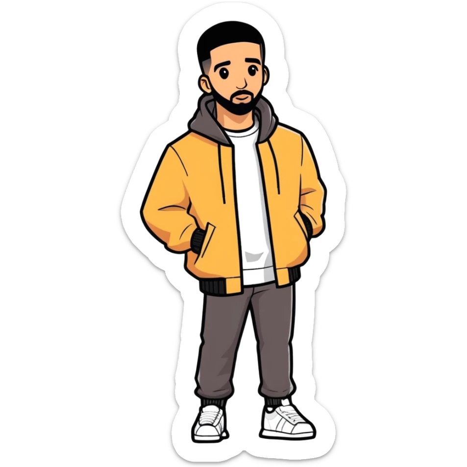 Toronto celebrity, actor and musicians drake 2024 illustration, sticker. must be ultra hyperrealistic, and mirco-detailed, 3D sticker design
 Must be 8k hd, 8000x8000px resolution. Must use very thin transparent smooth lines sticker
