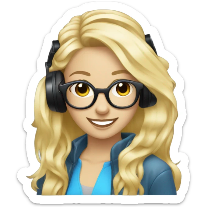 Female dj blue eyes blonde hair with turntables wearing glasses smiling  sticker