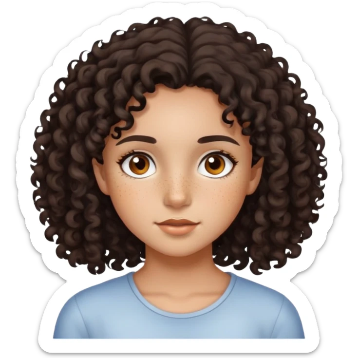 Girl with dark curly hair brown eyes freckles medium skin color sticker