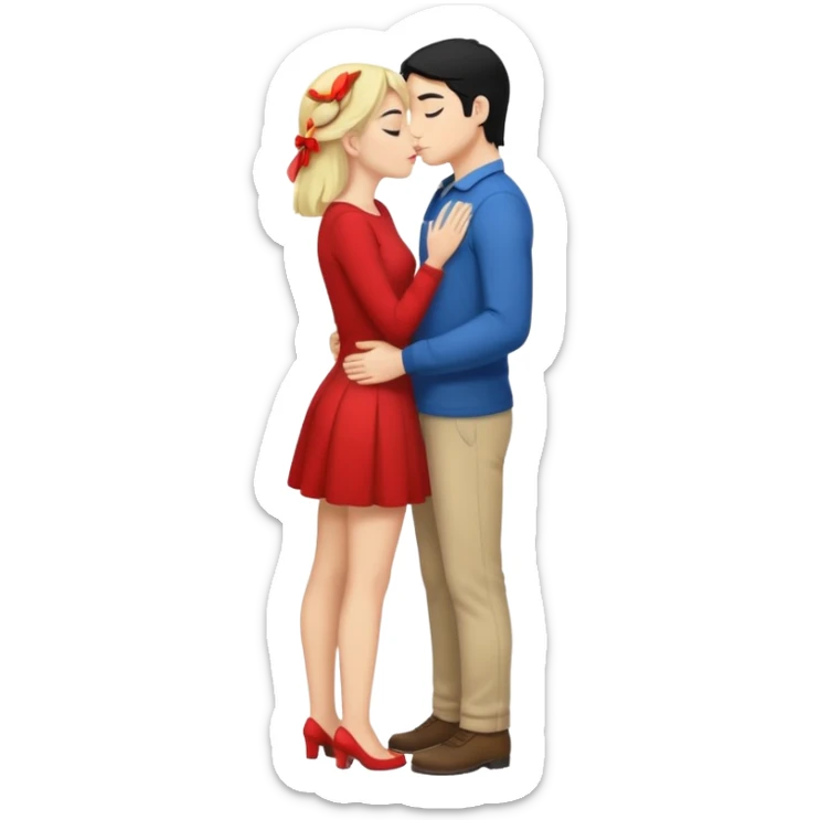couple kissing black hair man blonde woman full body sticker