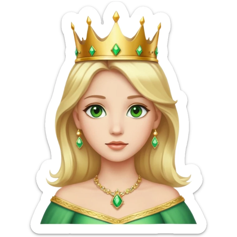 beautiful princess with blonde hair and striking green eyes wearing a crown sticker