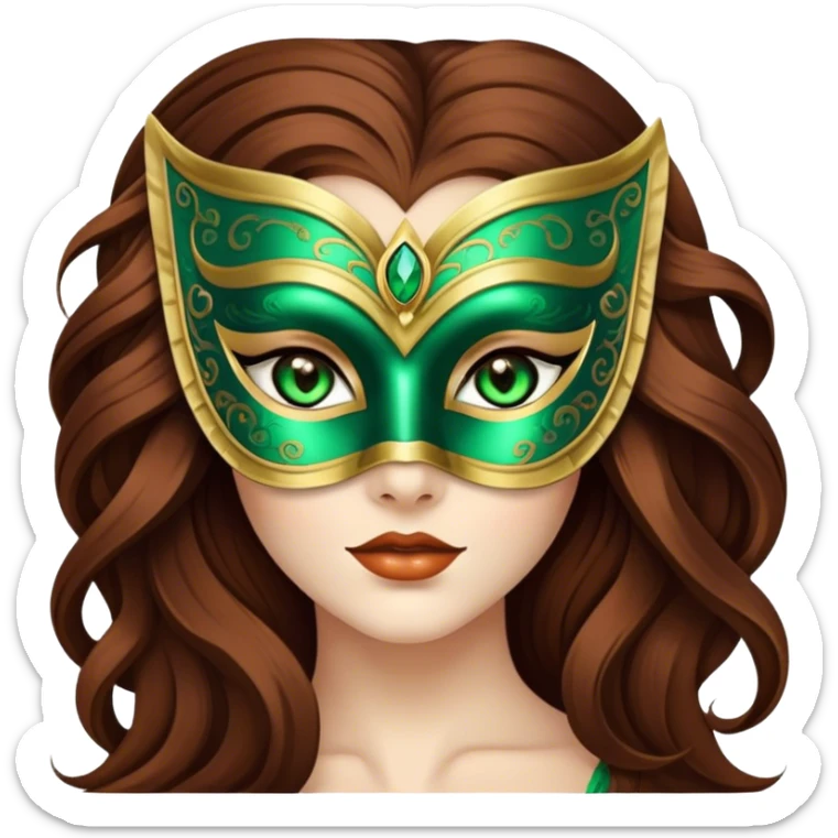 Greeneyed Woman with Long Brown hair venetian mask sticker