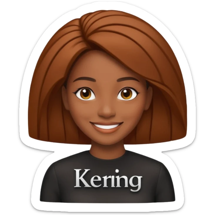 Black company card with black woman photo and « KERING » company name sticker