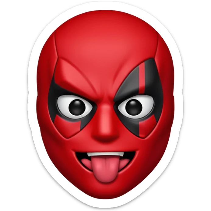 Deadpool emoji style, sticking out his tongue playfully, red and black mask, cartoonish expression, no explicit content sticker