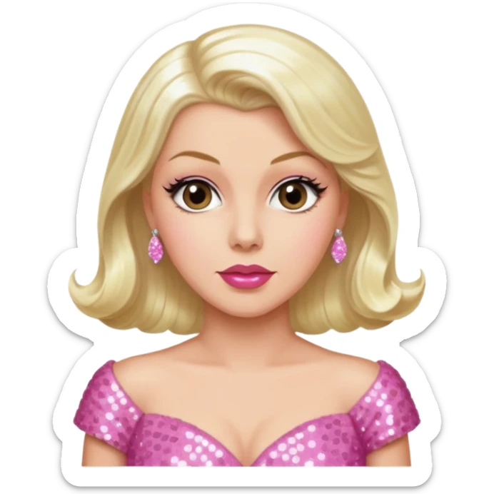 Lana Turner with long platinum blonde hair, pink sequin dress sticker