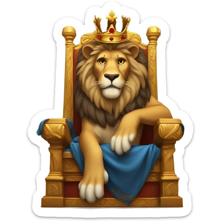 ‏A lion wears a crown and sits on his throne with a flee next to him sticker