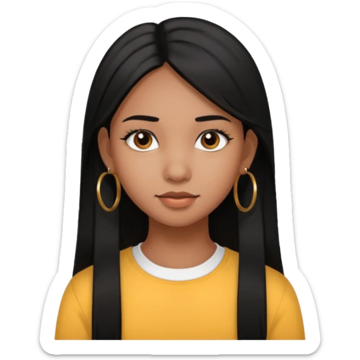 a young girl, with fair brown skin has medium length straight black hair and with hoops earrings. sticker
