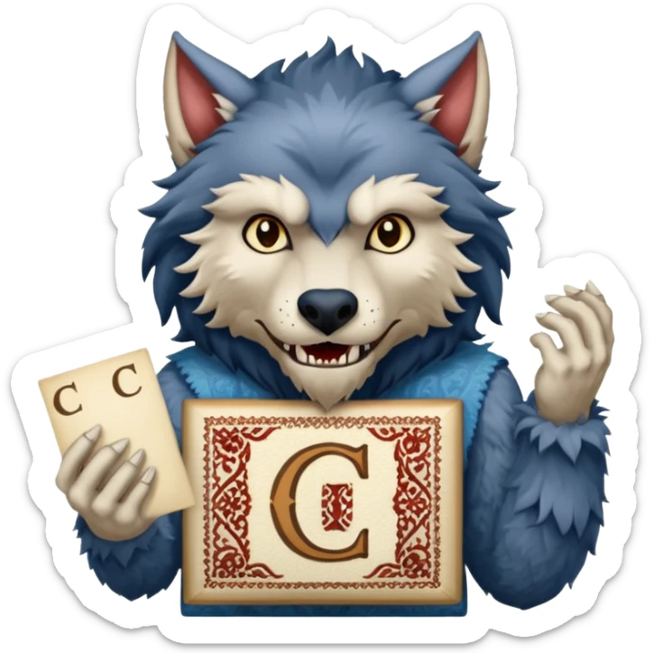a werewolf hand holding the letter c make the c made out of persian carpet texture sticker