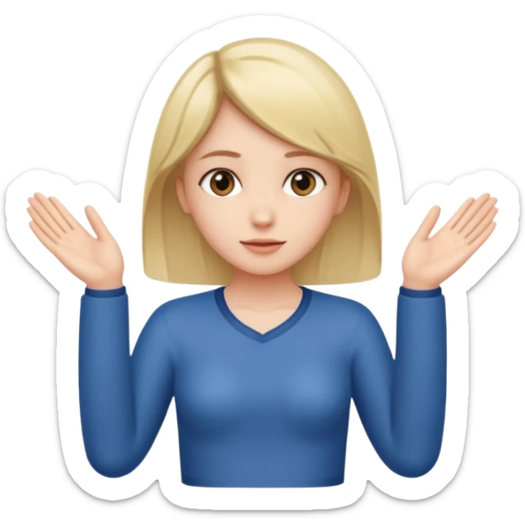 Girl with two hands in front out palms facing upwards and hands in front of her LOWER and her left hand slightly lower than her right hand sticker