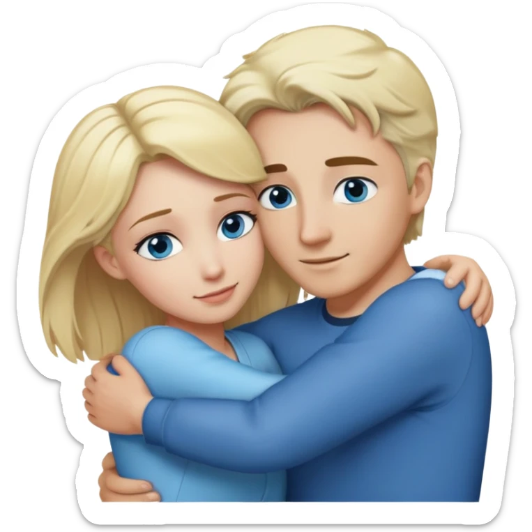 Hug between woman with blonde hair and blue eyes and man with salt and pepper hair  sticker