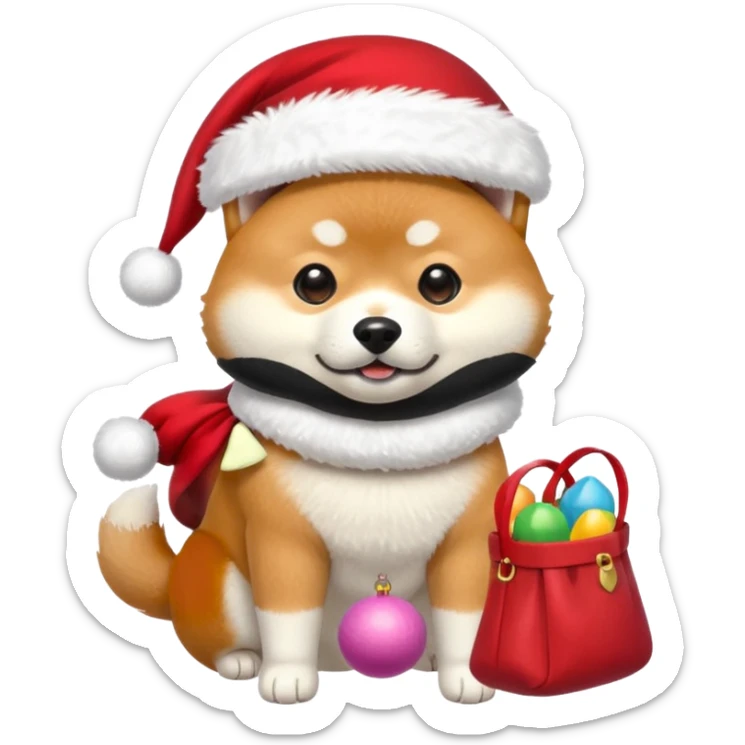 shiba inu wearing santa hat holding a bag of toys snowing sticker