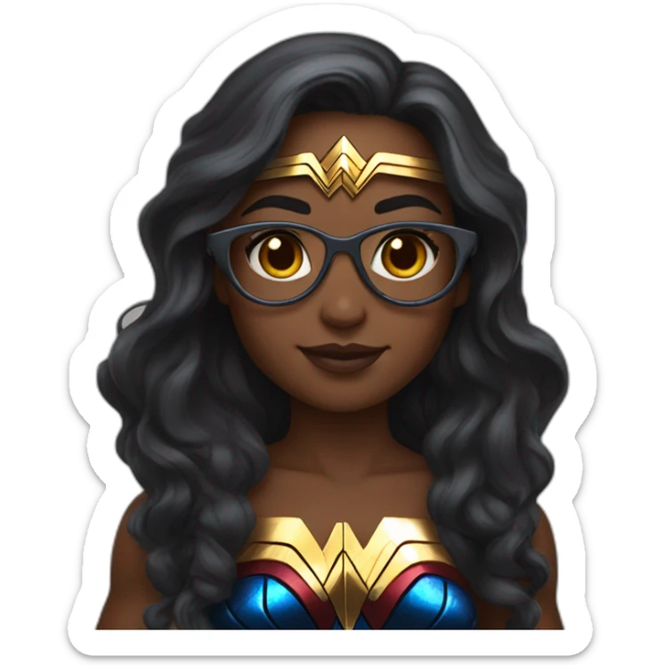 girl with long hair and dark skin wearing glasses and dressed as Wonder Woman sticker