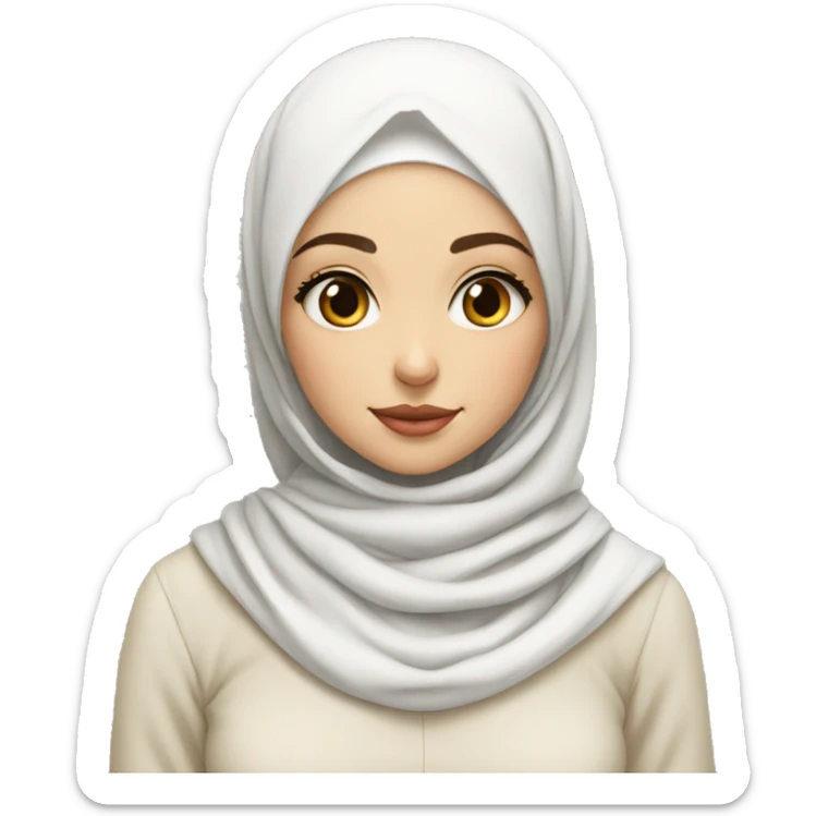 white hijabi girl has red cheeks long eye lashes and so cute girl casual outfits . white girl  sticker