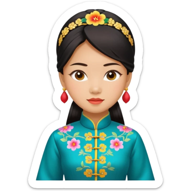 Asian girl wearing traditional ao dai Vietnamese clothes sticker