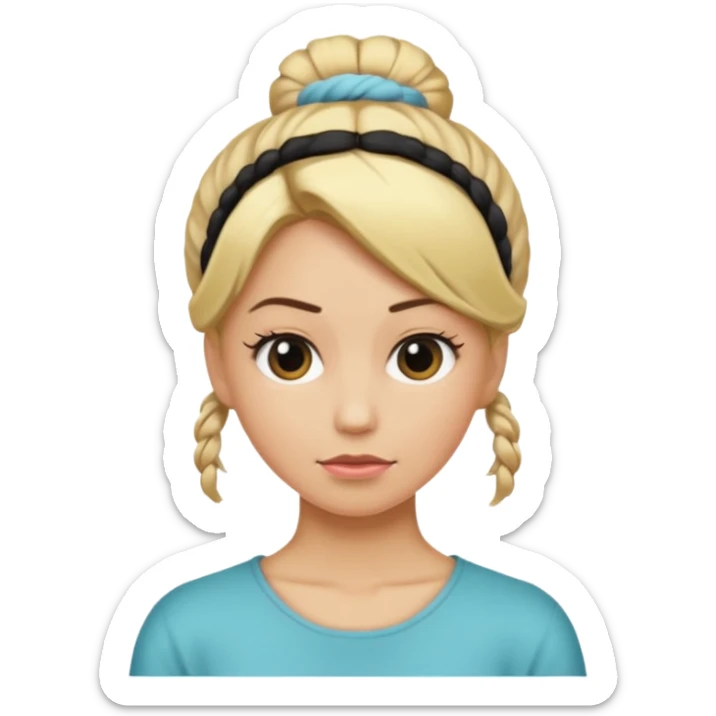 A woman with her hair tied up, blonde, who says "ma, cómo?" sticker
