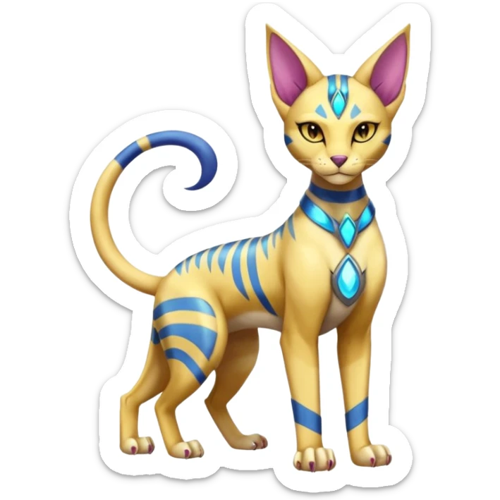 Modern furry anthro anthropomorphic futuristic shiny colorful Bastet-Sphynx-Lombax-Zeraora-Renamon-fusion (full body) sticker