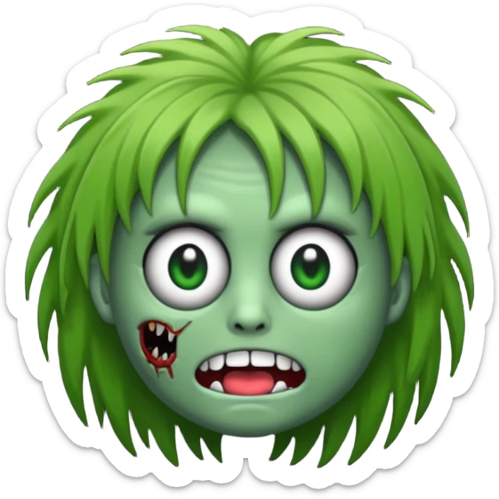 hazme un emoji lo más idéntico al de apple pero que sea un zombie con pelo largo negro y pestañas 🧟‍♀️ sticker