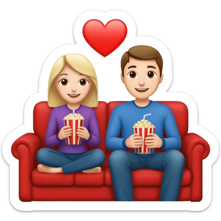 A couple sitting on a sofa in a room enjoying a movie sticker
