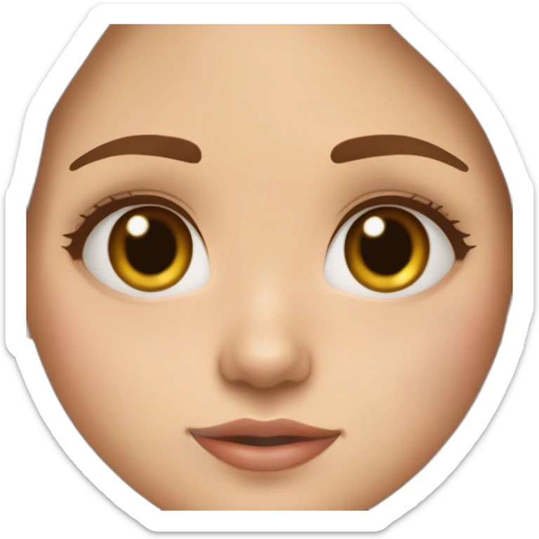 A girl with brown hair, hazel eyes, with a birthmark above the lip on the left side, a birthmark on the cheek on the left side and a birthmark on the chin sticker