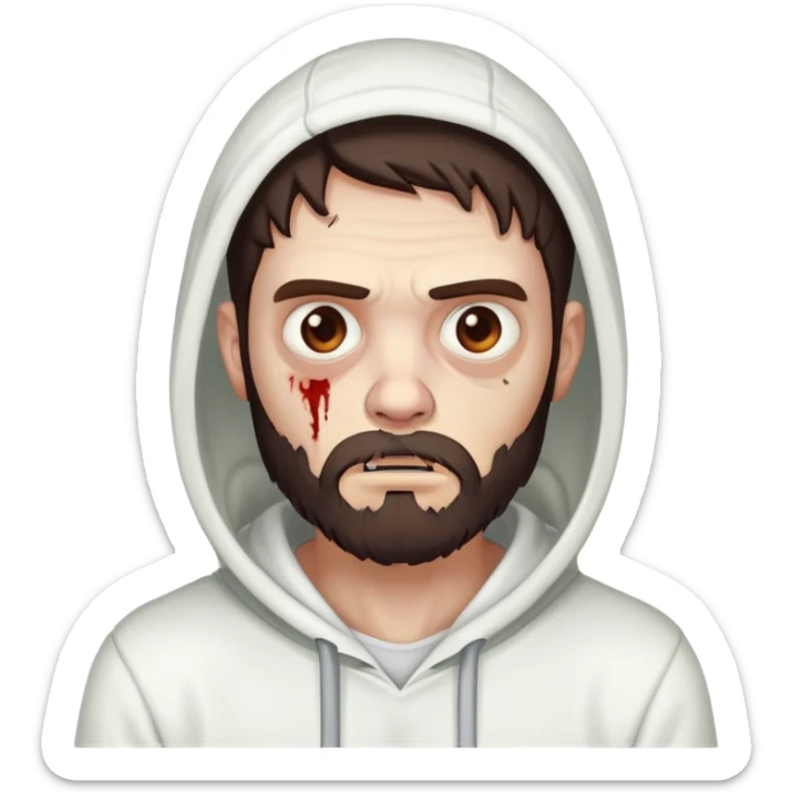 thinking zombie wearing white hoodie, with dark brown hair and short full beard sticker