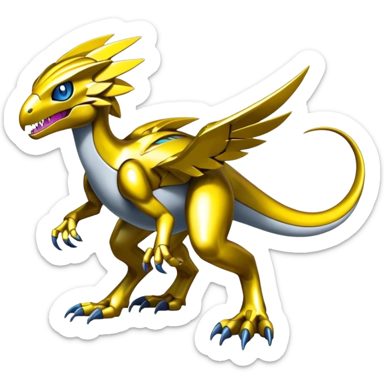 Shiny Futuristic Metallic Glossy Fakemon-Pokemon-Digimon-Spectrobes-Raptor-fusion, full body sticker