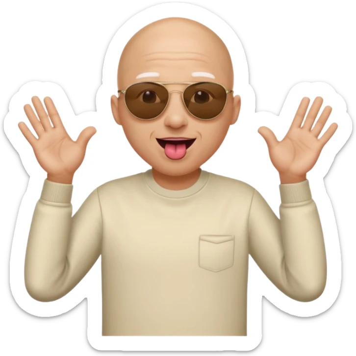 bald original emoji with sun glasses on tongue out and hands to the side sticker
