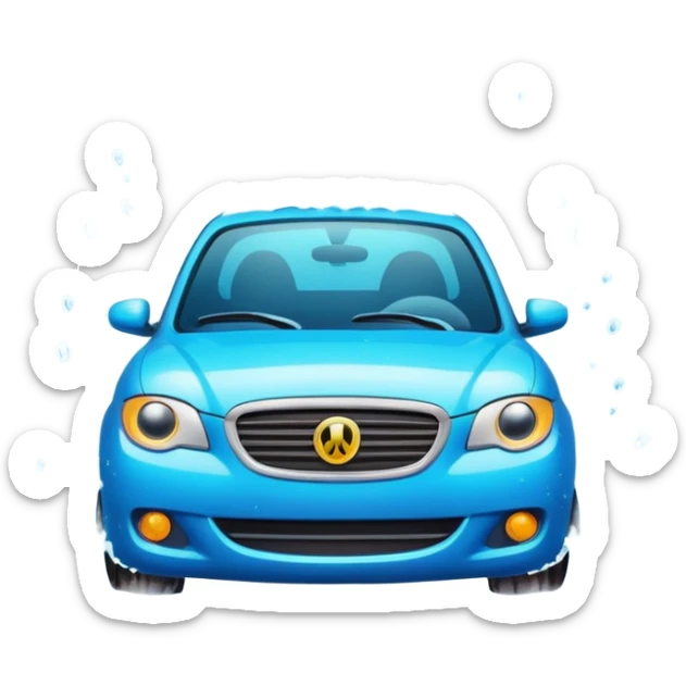 car wash emoji with car under water spray, sparkling clean, vibrant colors sticker