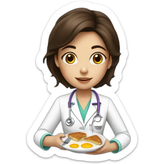 Brunette Doctor Girl with freckles eating breakfast sticker