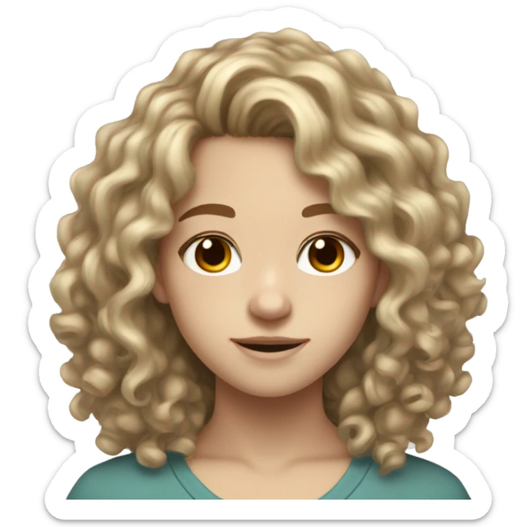 White pale Teen with brown blonde highlights long curly hair and brown eyes  sticker