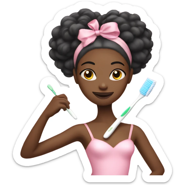 black ballerina holding a toothbrush with pink too too sticker