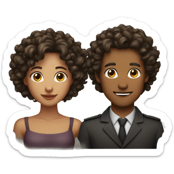 Man (no moustache) and women: curly hair and dark color sticker