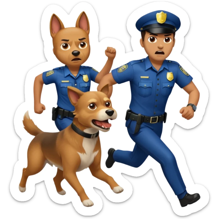 Police with dog is angry and police is running sticker