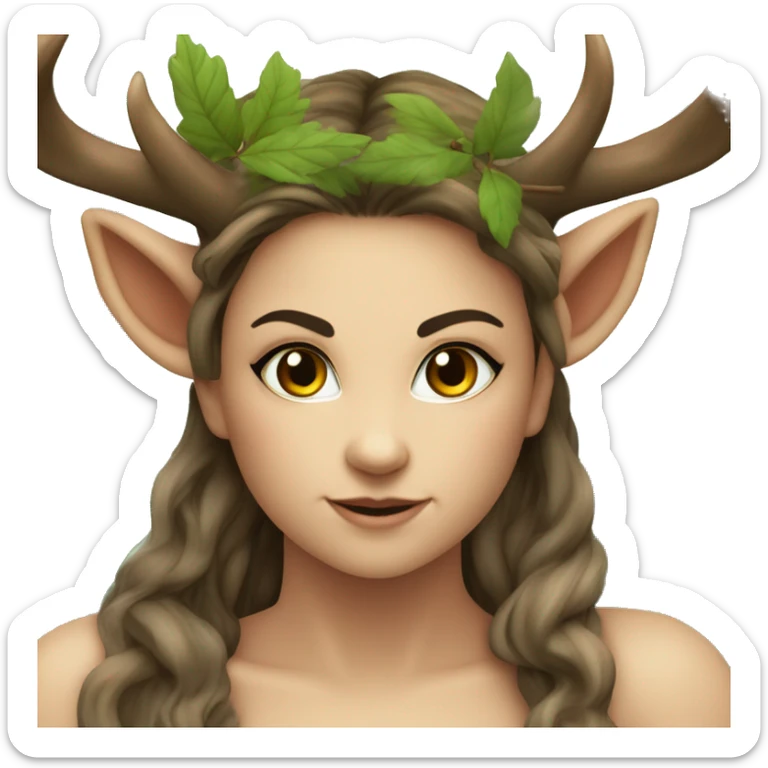 Forest Faun among the trees with deer horns plays on fluet, female, beautiful, desirable, logical sticker