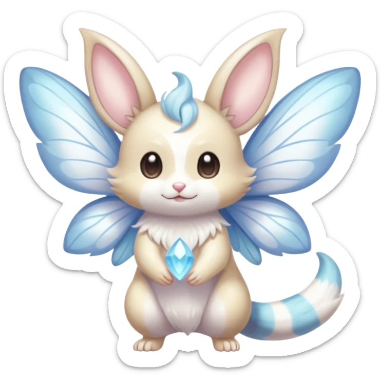 White shiny innocent ethereal pastel cute adorable kawaii divine winged furry fairy-Fakémon-Furret-Minccino-Meowstic-hybrid-fusion (full body) sticker