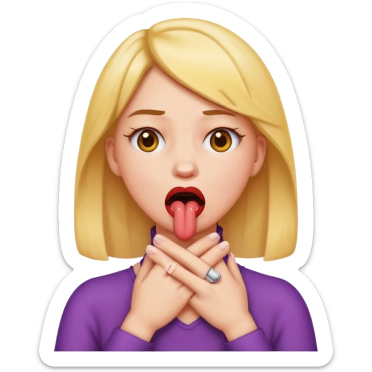 criss cross hands around throat choking self woman emoji tongue out  sticker