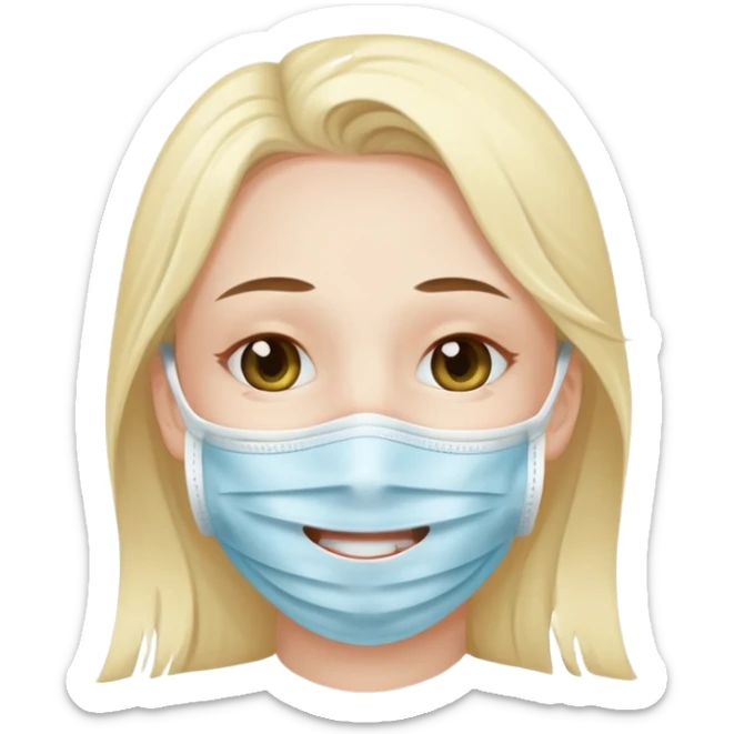 make me an emoji of a character with a tear wearing a smile face mask sticker