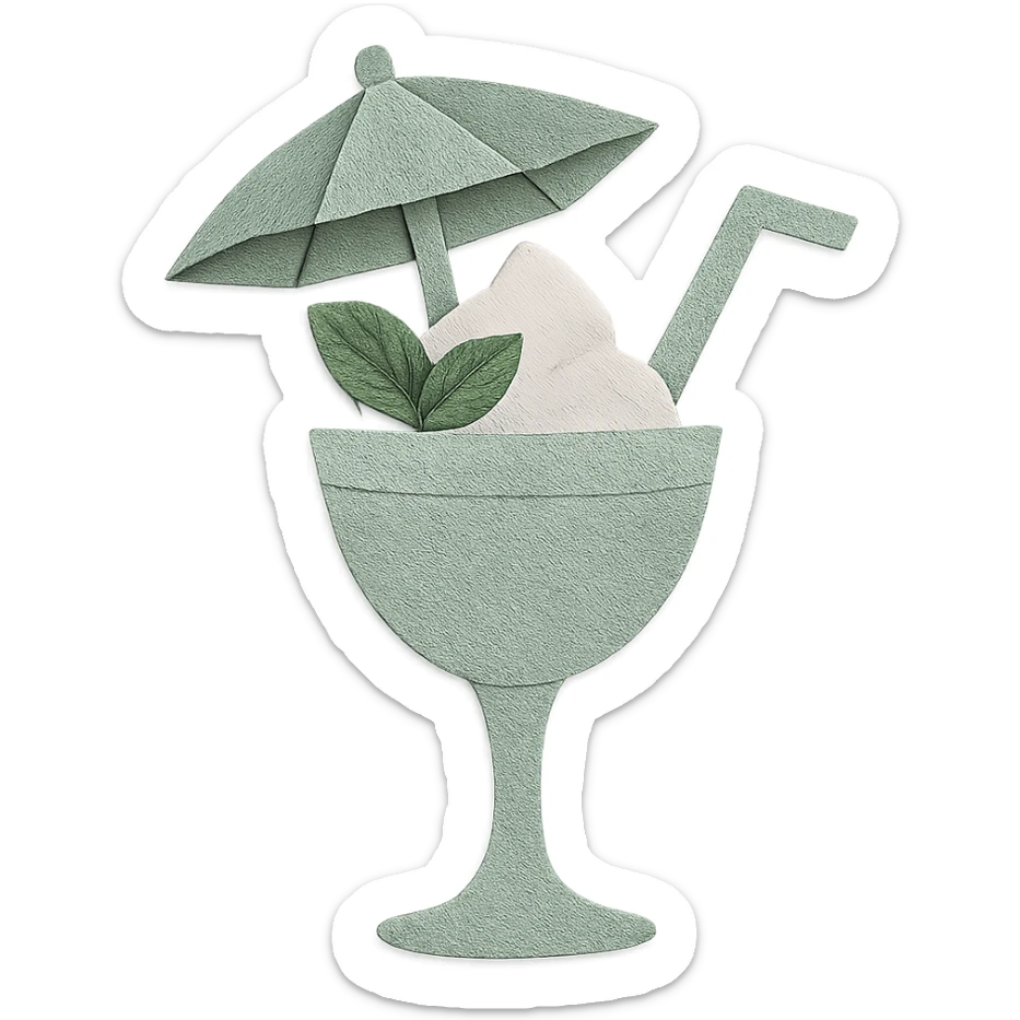 Change the milkshake to a fresh mint green and white palette, keeping the glass with umbrella, tropical vibe, and mint leaf on top, with no background. sticker