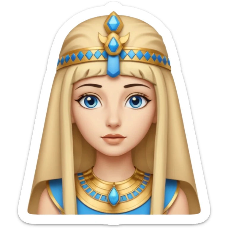 Cleopatra vestita da faraone con il cappello da faraone ma con gli occhi azzurri e i capelli lunghi biondi non troppo chiari sticker