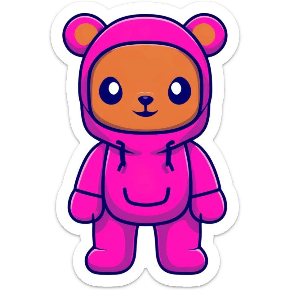 cute bearbrick collectible toy figure wearing a vibrant pink balaclava, blocky bear design sticker