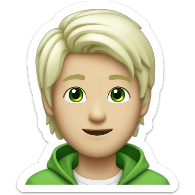 boy with green eyes and dyed white, long hair on top and very short on the sides doing thumbs up sticker