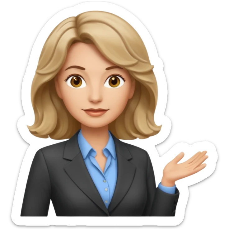 business woman with characters in her forties in full suit wavy dark blond hair standing sticker