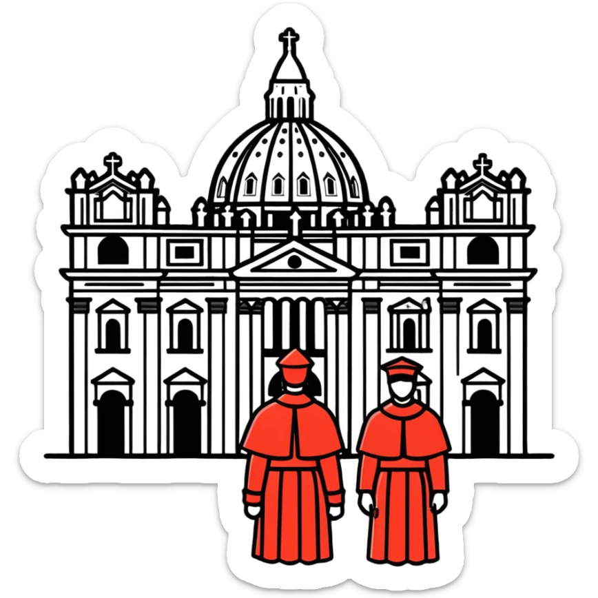 A solemn papal funeral scene with St. Peter's Basilica, Swiss Guards, and mourning cardinals sticker