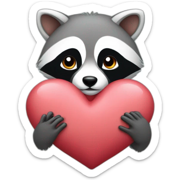 We just see his head, cute racoon with hearts in his hands and he use the heart like a pillow sticker
