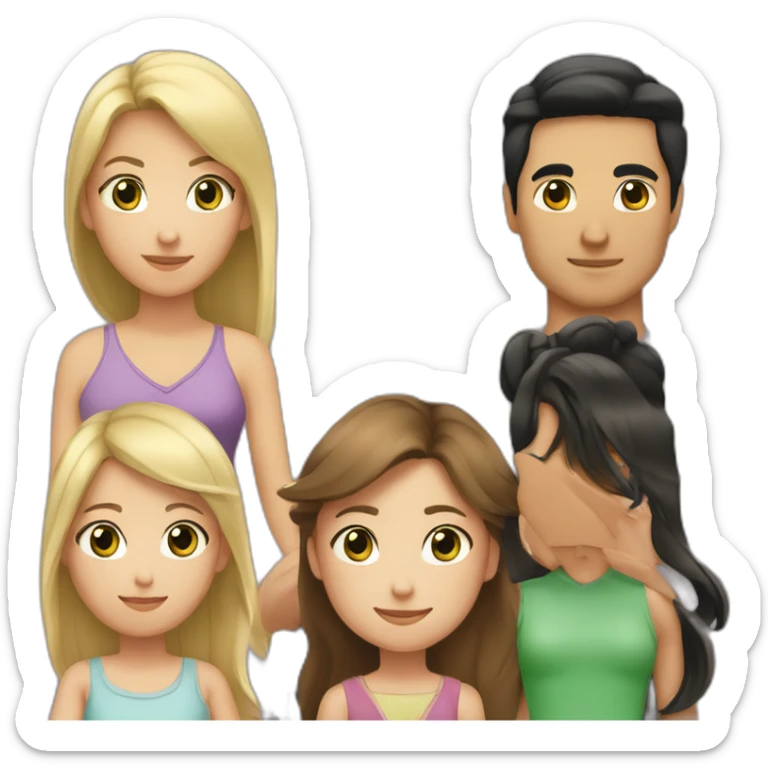 “A family with a man having black hair and Asian black eyes, and a woman with blonde hair and green eyes, and a daughter with brown hair. sticker