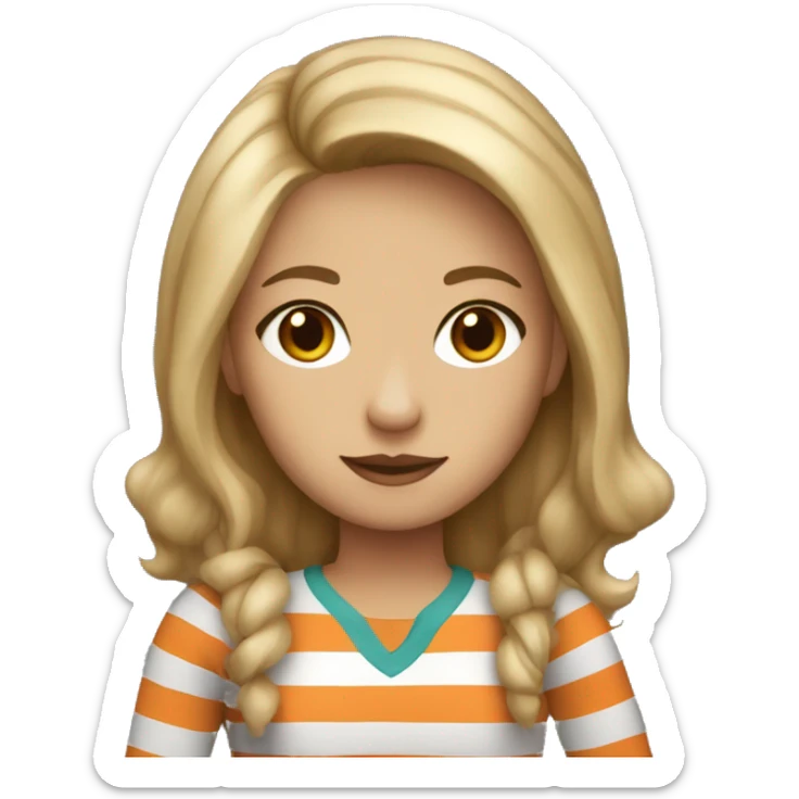 a dark blonde with grey eyes and a striped long sleeve shirt with a fox toy sticker