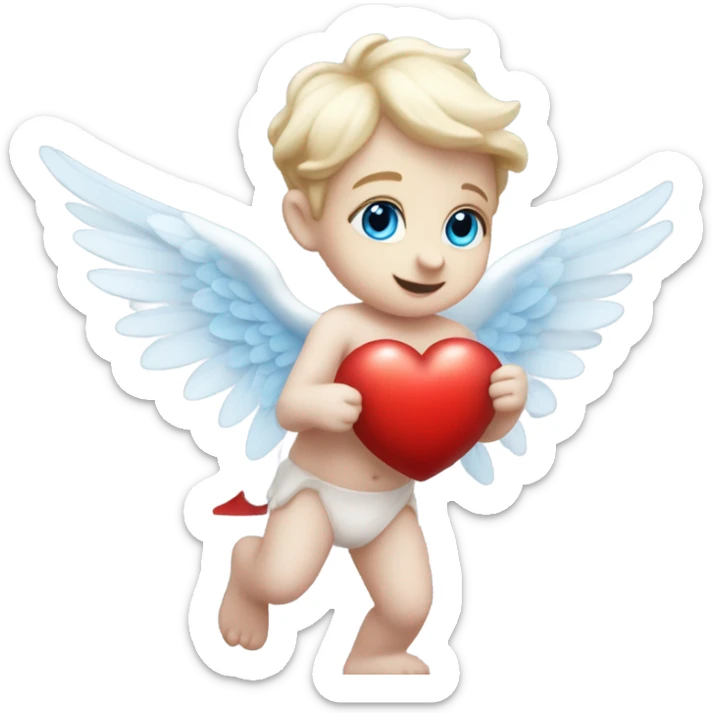 Realistic Photo of flying pale cupid with blue eyes and red heart arrow  sticker
