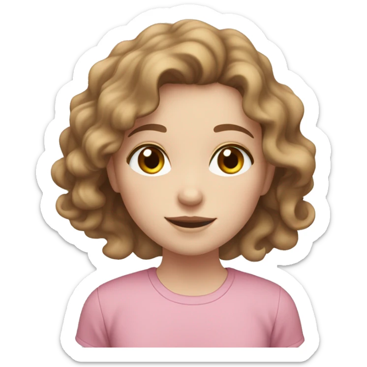 Pale white girl with brown wavy hair, freckles, brown eyes and a pink shirt.  sticker