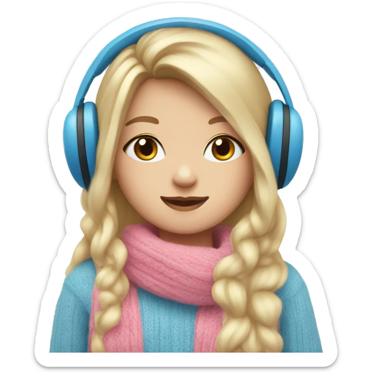 Blonde long hair girl with pink sweater, blue eyes, and white earmuffs  sticker